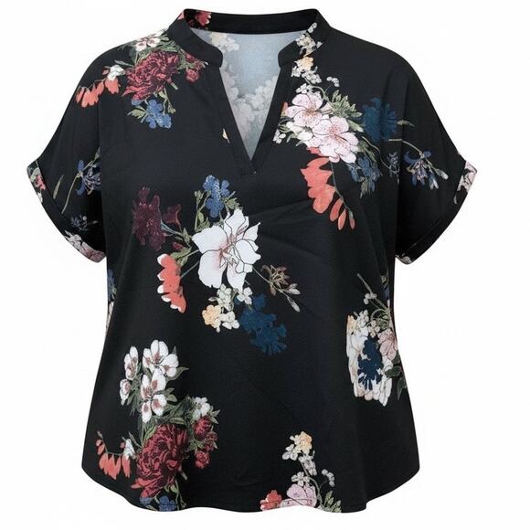 SHEIN Tops - Womens Plus Size Floral Blouse with Notch Neck Cuffed Sleeve Size 3XL